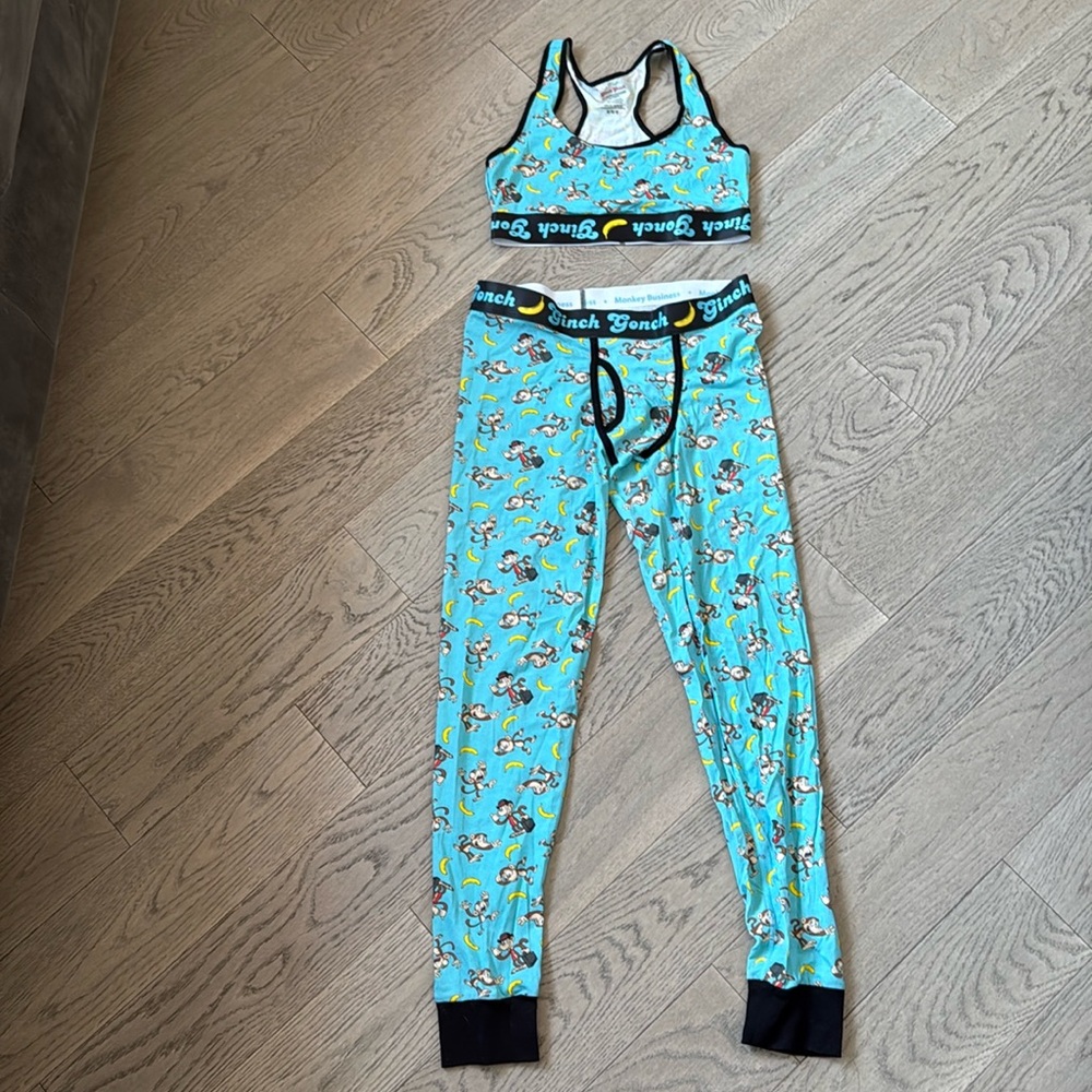Matching set crop top Blue Graphic Print Long Johns